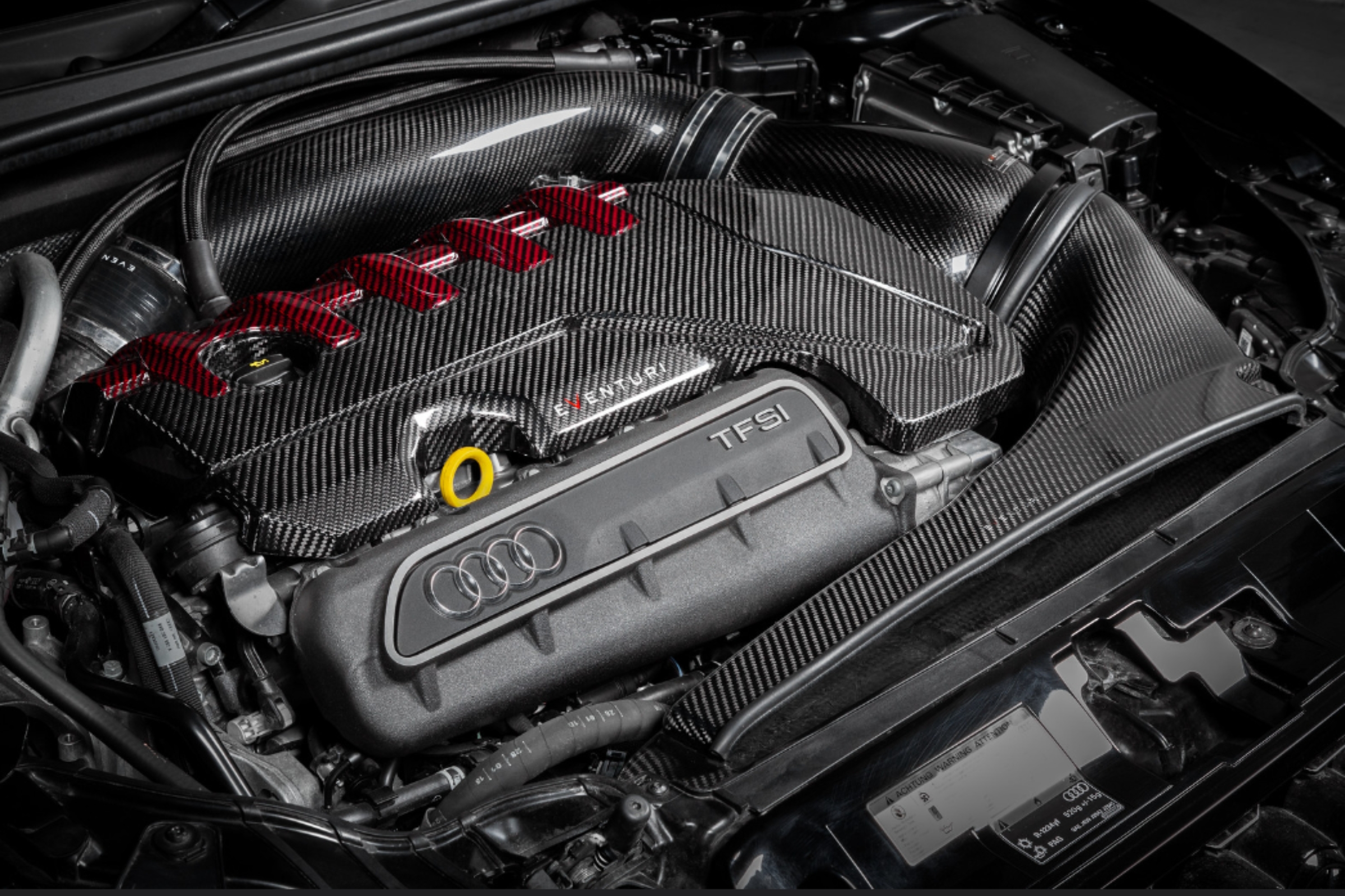 Eventuri Carbon Fiber / Red Kevlar Engine Cover for Audi RS3 8V.5 / TTRS 8S and RS3 8Y